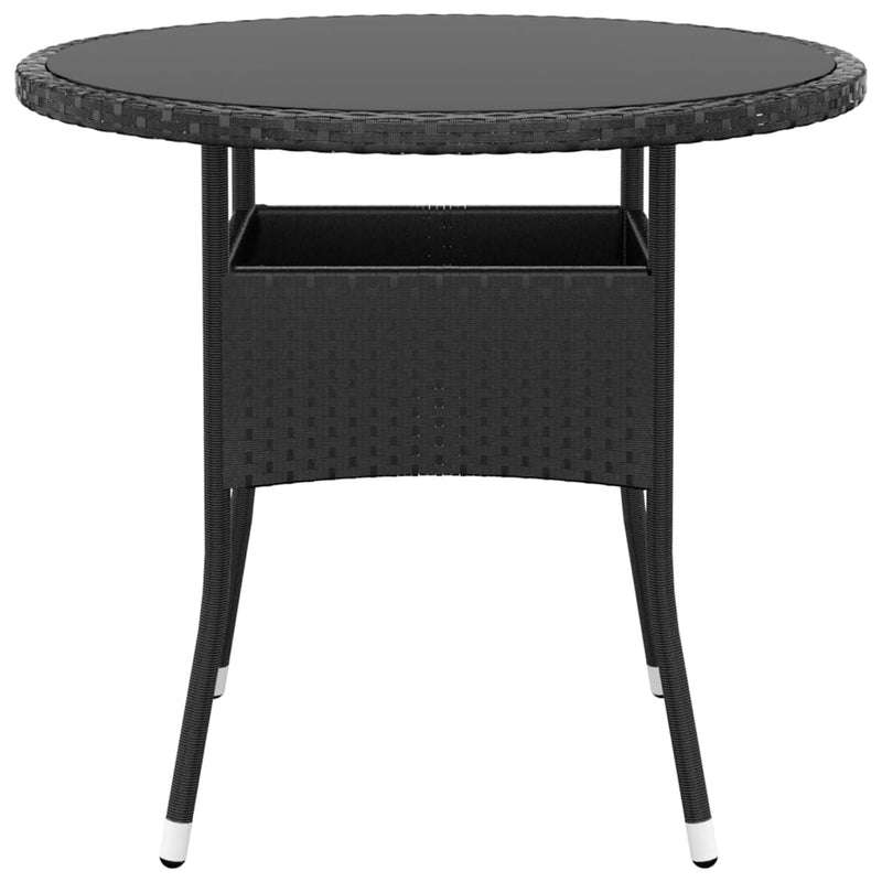 Puutarhapöytä Ø80x75 cm karkaistu lasi ja polyrottinki musta
