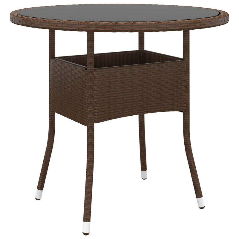 Puutarhapöytä Ø80x75 cm karkaistu lasi ja polyrottinki ruskea