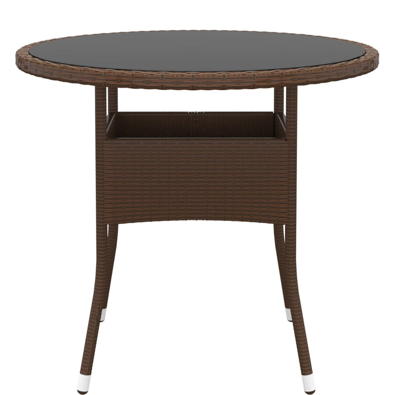 Puutarhapöytä Ø80x75 cm karkaistu lasi ja polyrottinki ruskea