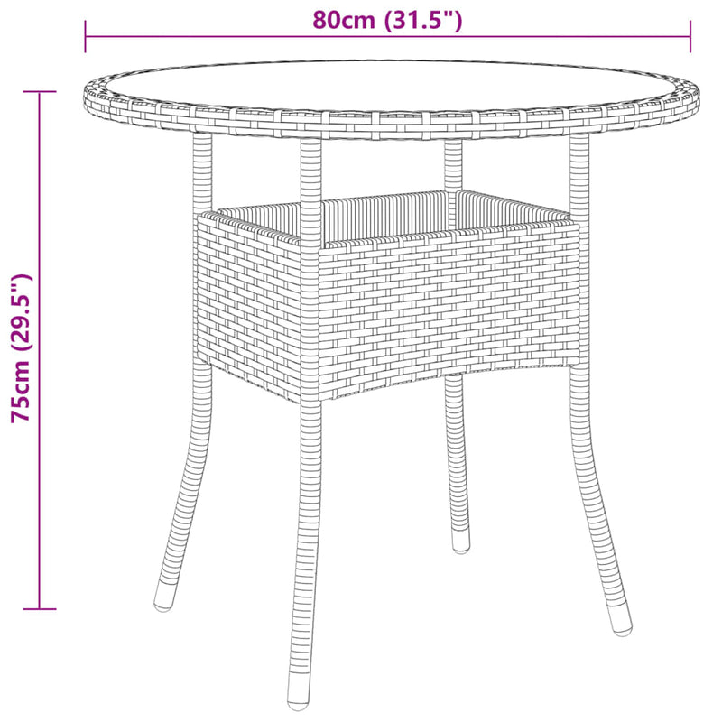 Puutarhapöytä Ø80x75 cm karkaistu lasi ja polyrottinki harmaa