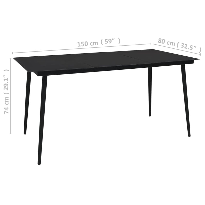 Puutarhan ruokapöytä musta 150x80x74 cm teräs ja lasi - KIWAHome.com