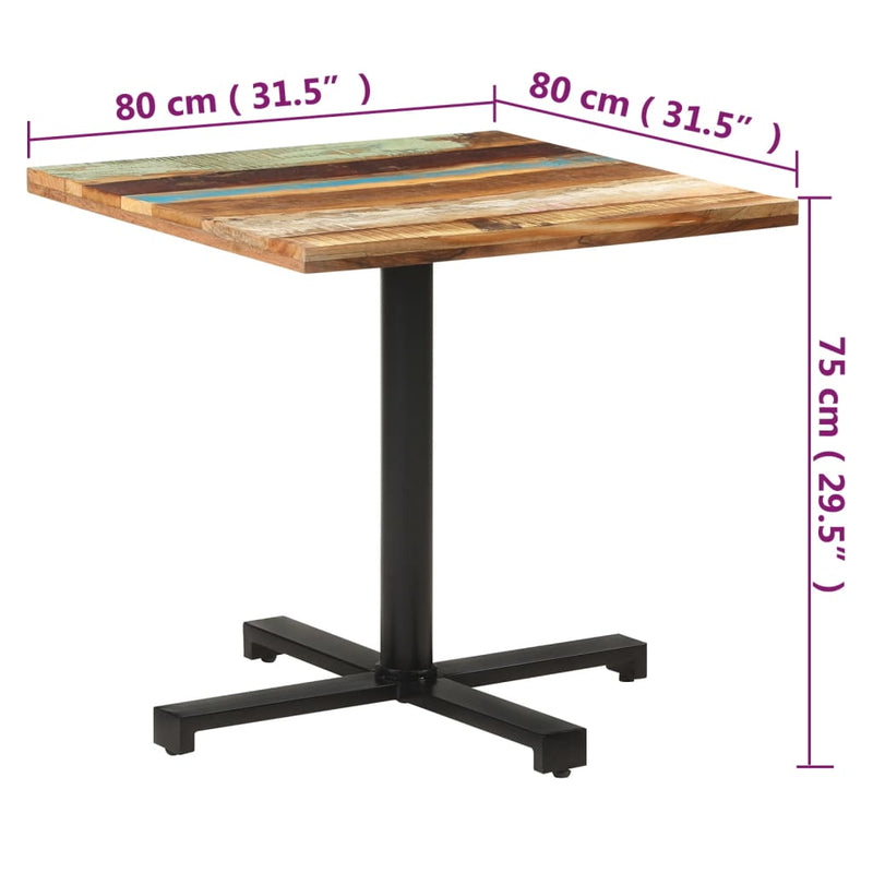 Bistropöytä neliö 80x80x75 cm kierrätetty täyspuu