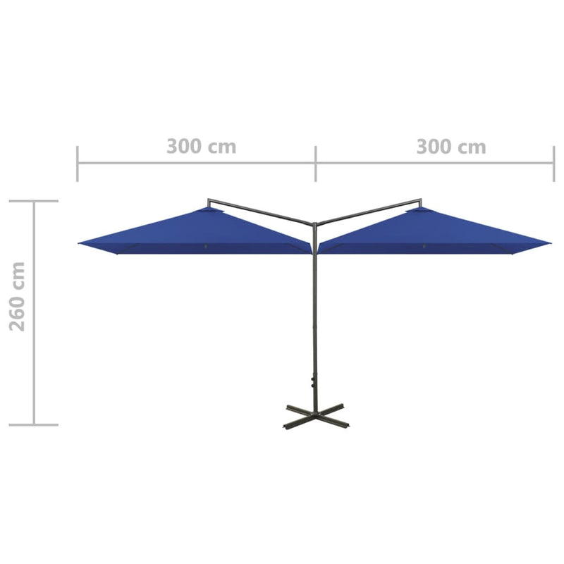 Tupla-aurinkovarjo terästanko taivaansininen 600x300 cm Päivän- & aurinkovarjot
