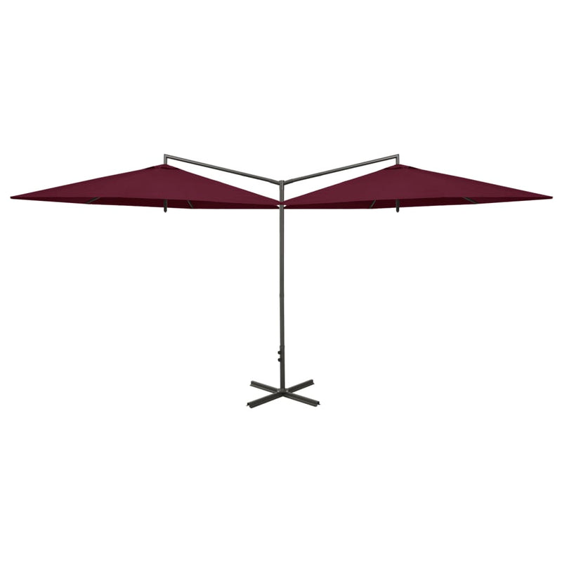 Tupla-aurinkovarjo terästanko viininpunainen 600 cm Päivän- & aurinkovarjot