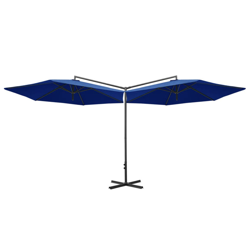 Tupla-aurinkovarjo terästanko 600 cm taivaansininen Päivän- & aurinkovarjot