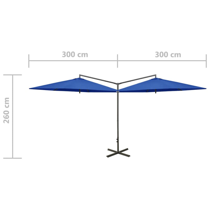 Tupla-aurinkovarjo terästanko 600 cm taivaansininen Päivän- & aurinkovarjot