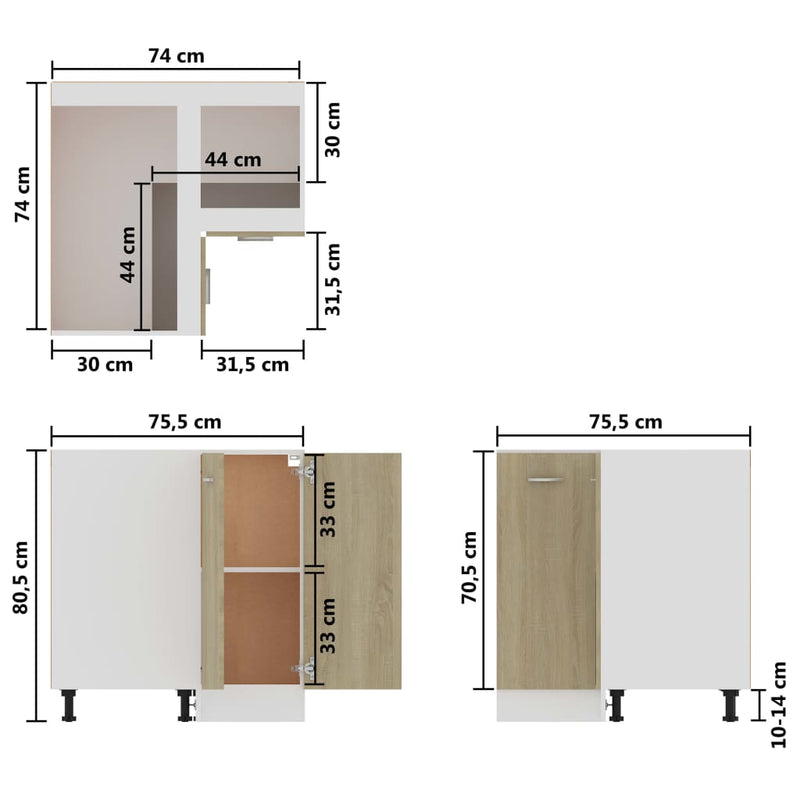 Alakulmakaappi Sonoma-tammi 75,5x75,5x80,5 cm lastulevy