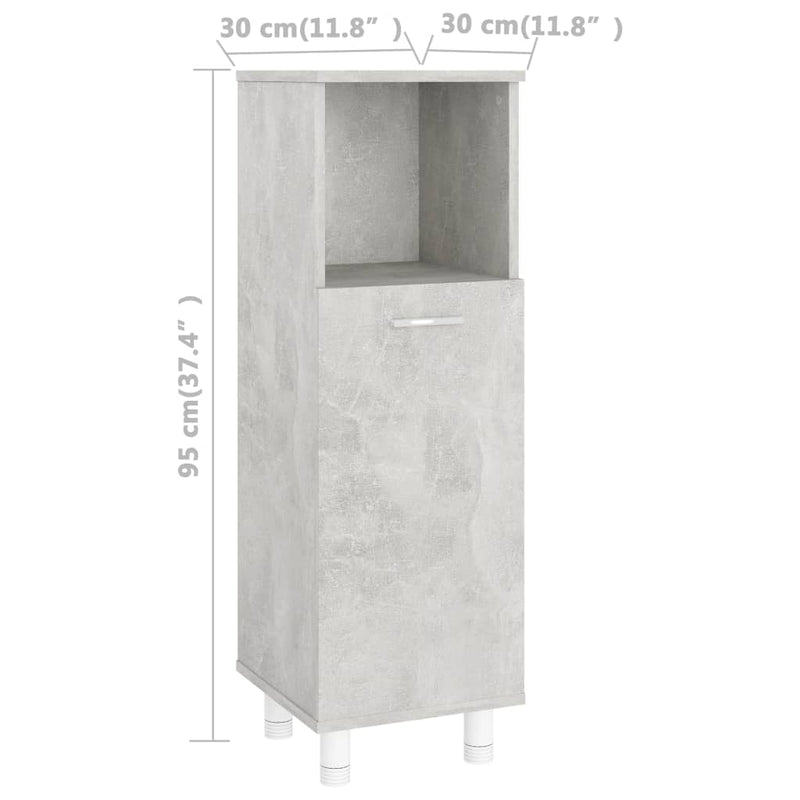 Kylpyhuonekaappi betoninharmaa 30x30x95 cm lastulevy - KIWAHome.com