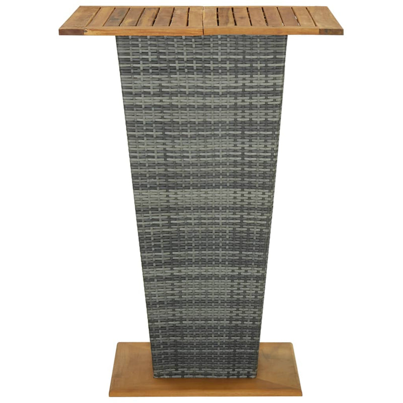 Baaripöytä harmaa 80x80x110 cm polyrottinki ja täysi akaasiapuu - KIWAHome.com