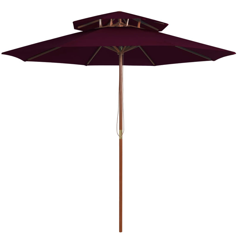 Kaksikerroksinen aurinkovarjo puurunko viininpunainen 270 cm Päivän- & aurinkovarjot