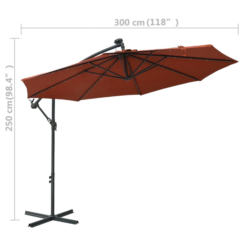 Aurinkovarjo LED-valoilla ja teräspylväällä terrakotta Päivän- & aurinkovarjot