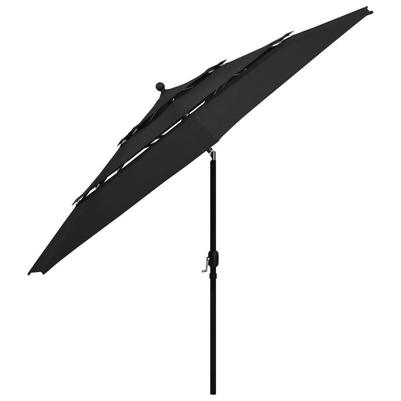 3-tasoinen aurinkovarjo alumiinitanko musta 3,5 m Päivän- & aurinkovarjot