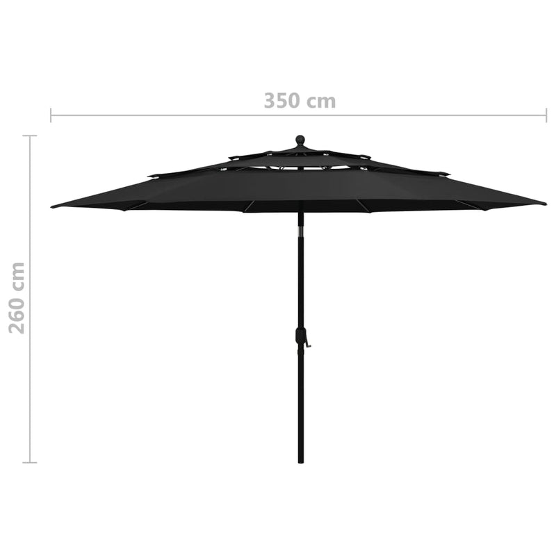 3-tasoinen aurinkovarjo alumiinitanko musta 3,5 m Päivän- & aurinkovarjot