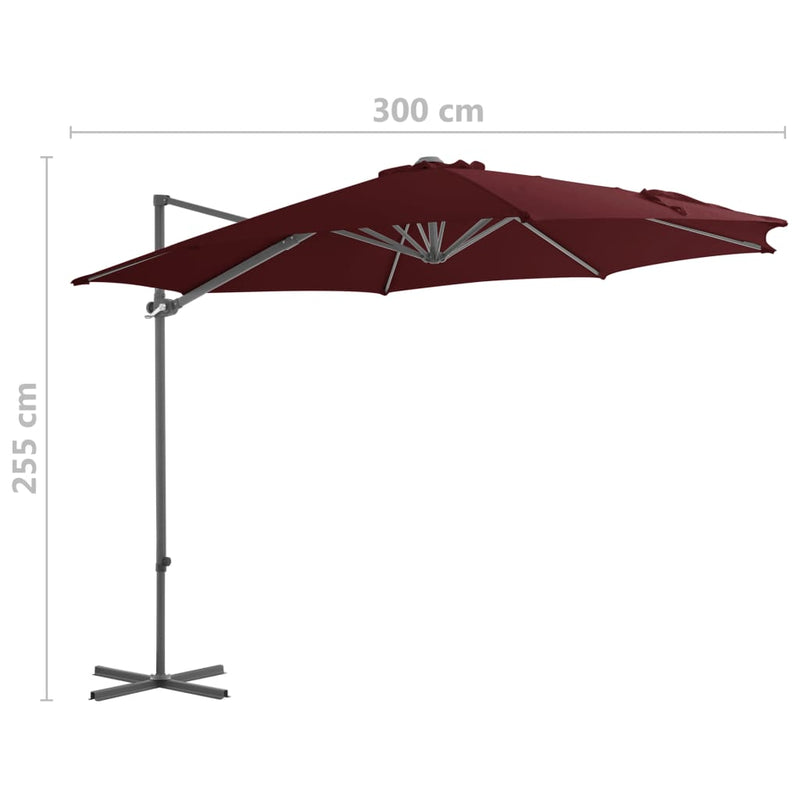 Riippuva aurinkovarjo teräspylväällä viininpunainen 300 cm Päivän- & aurinkovarjot