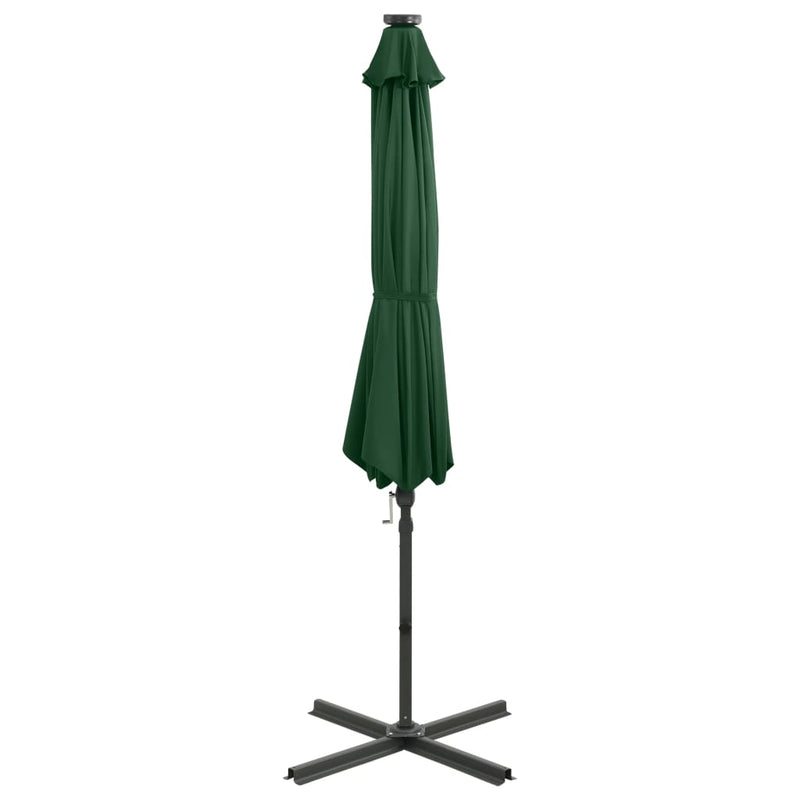 Riippuva aurinkovarjo tangolla ja LED-valoilla vihreä 300 cm Päivän- & aurinkovarjot