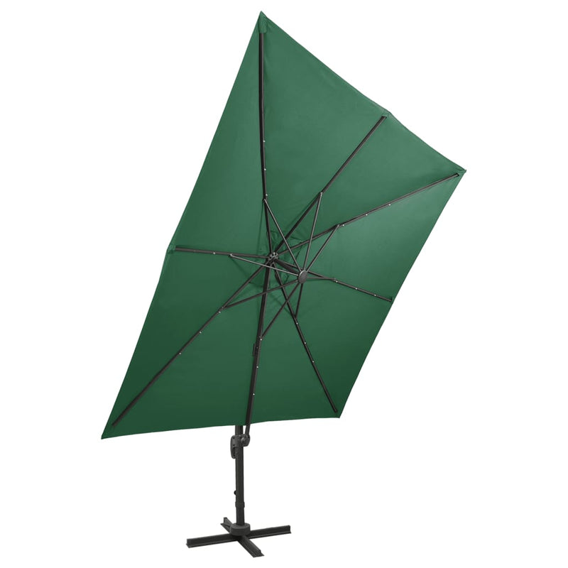 Riippuva aurinkovarjo tangolla ja LED-valoilla vihreä 300 cm - KIWAHome.com