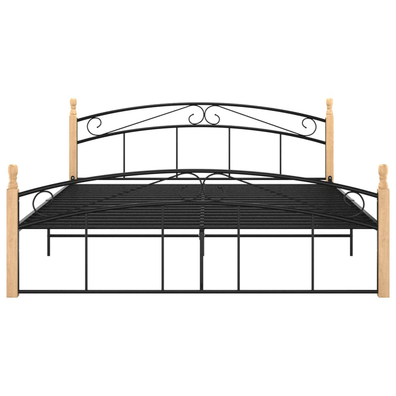 Sängynrunko musta metalli ja täysi tammi 160x200 cm Sängyt & sängynrungot