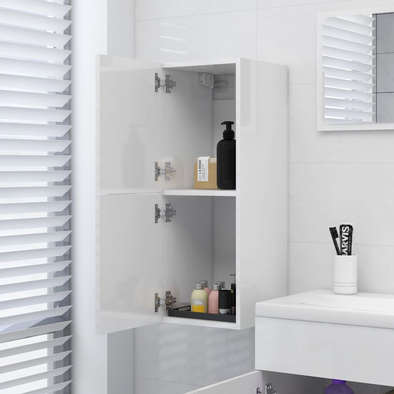 Kylpyhuonekaappi korkeakiilto valkoinen 30x30x80 cm lastulevy