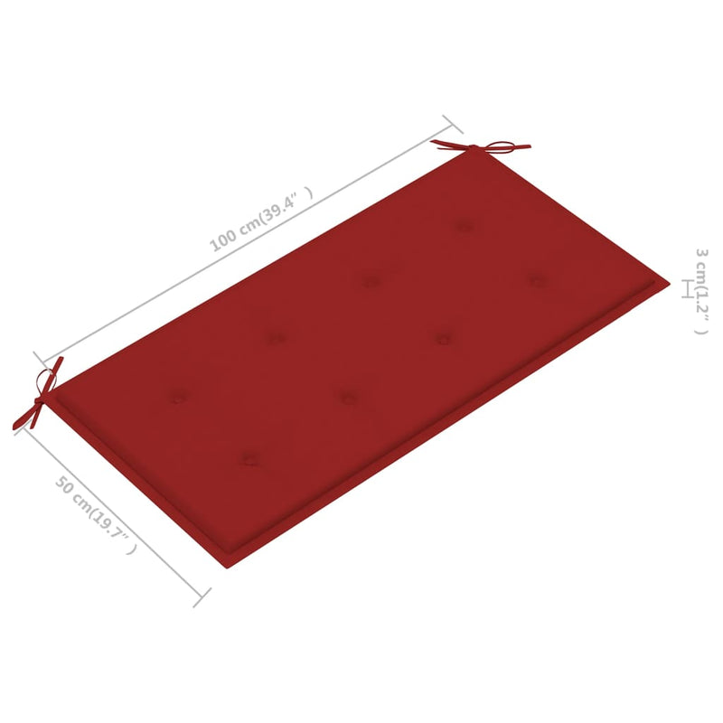 Puutarhapenkki punainen tyyny 112 cm täysi tiikki