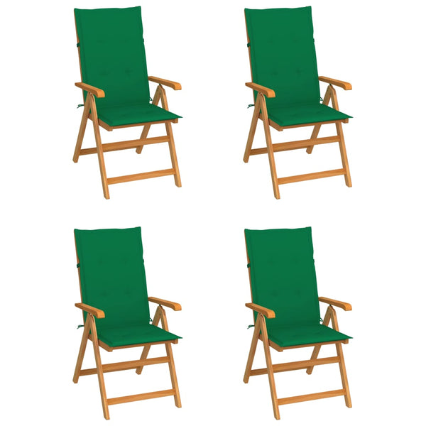 Puutarhatuolit 4 kpl tyynyillä vihreä täysi tiikki