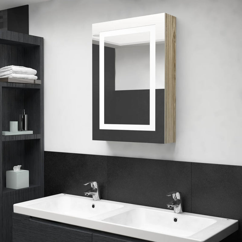 LED kylpyhuoneen peilikaappi tammi 50x13x70 cm Kylpyhuoneen kampauspöydät