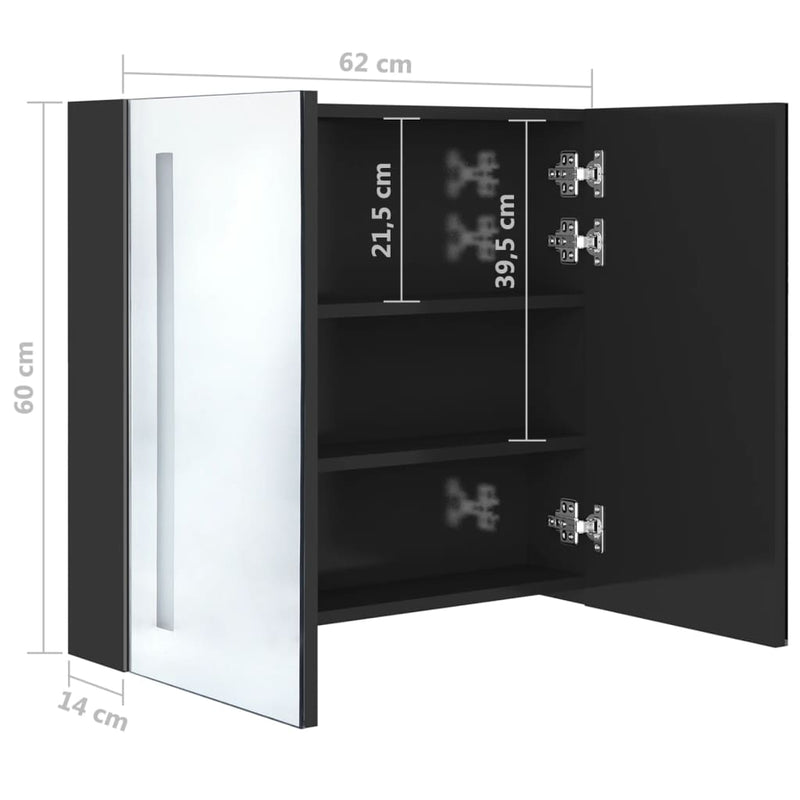 LED kylpyhuoneen peilikaappi kiiltävä musta 62x14x60 cm