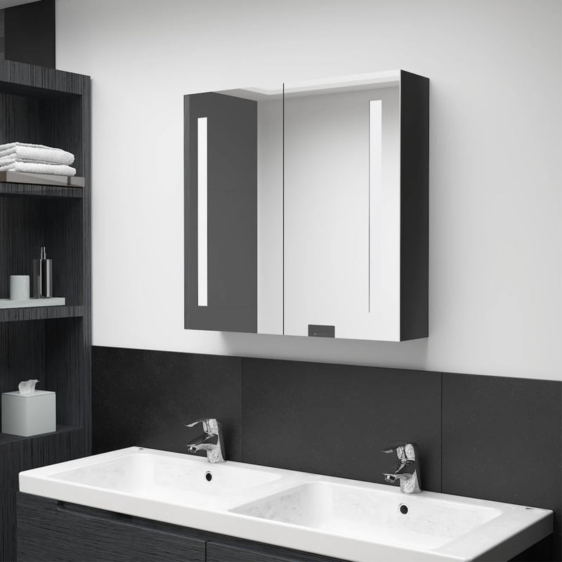 LED kylpyhuoneen peilikaappi kiiltävä musta 62x14x60 cm