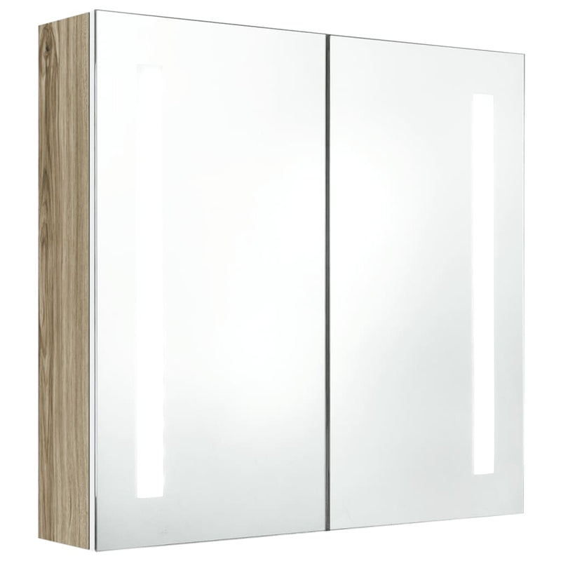 LED kylpyhuoneen peilikaappi valkoinen ja tammi 62x14x60 cm