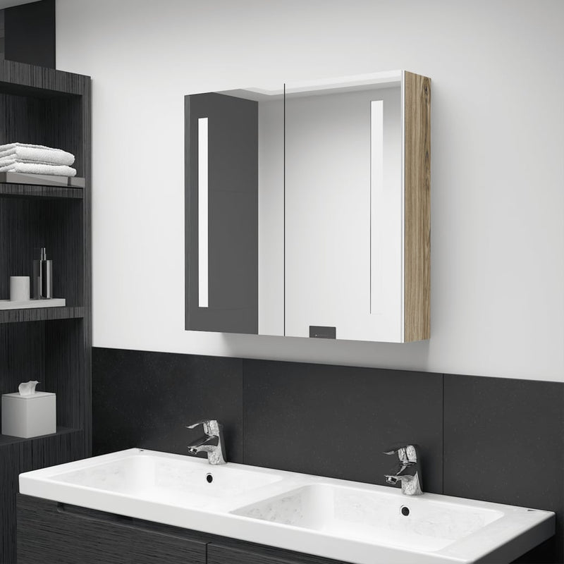 LED kylpyhuoneen peilikaappi valkoinen ja tammi 62x14x60 cm
