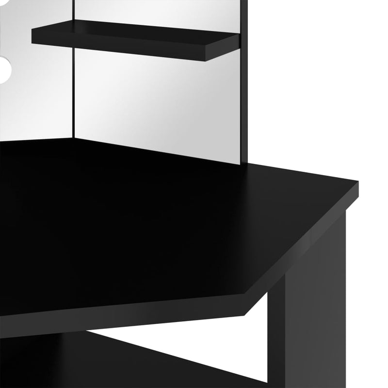 Meikkipöytä kulmaan LED-valoilla musta 111x54x141,5 cm Makuuhuoneen kampauspöydät