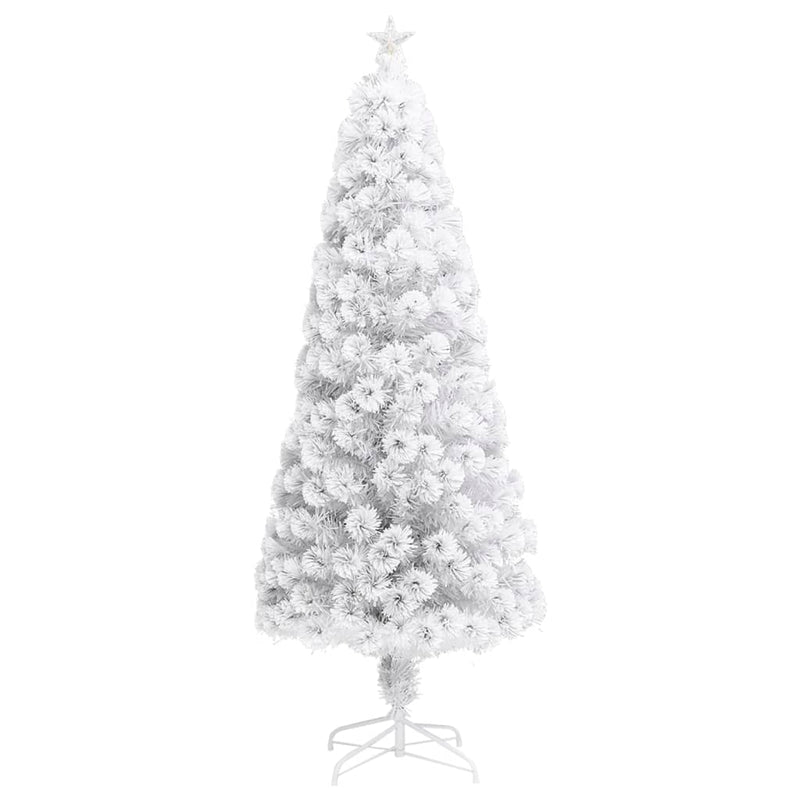 Tekojoulukuusi LED-valoilla valkoinen 210 cm kuituoptiikka Joulukuuset
