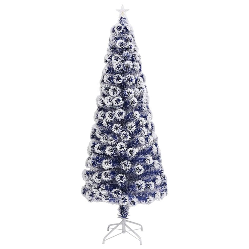 Tekojoulukuusi LED-valoilla sinivalkoinen 210 cm kuituoptiikka Joulukuuset