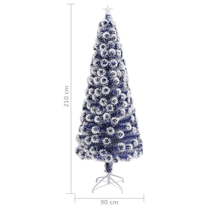 Tekojoulukuusi LED-valoilla sinivalkoinen 210 cm kuituoptiikka Joulukuuset
