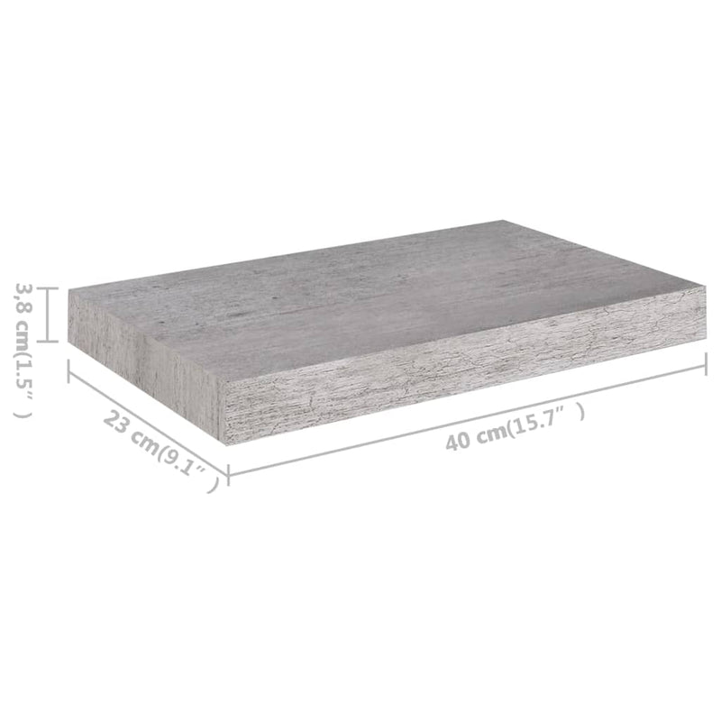 Kelluvat seinähyllyt 4 kpl betoninharmaa 40x23x3,8 cm MDF