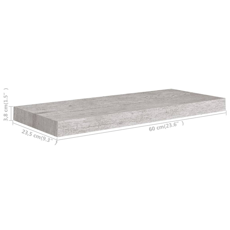 Kelluva seinähylly betoninharmaa 60x23,5x3,8 cm MDF