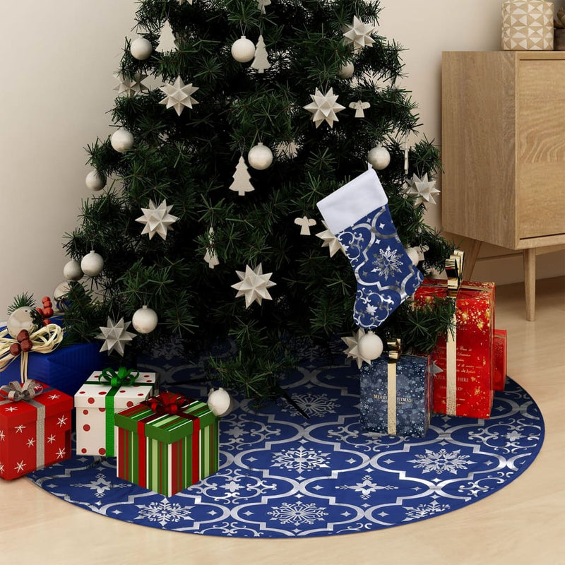 Ylellinen joulukuusen jalustapeite sukalla sininen 150cm kangas Joulukuusen Alustat