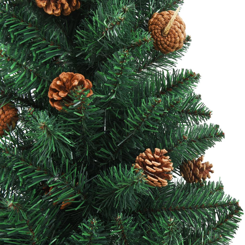 Ohut joulukuusi LED-valoilla ja palloilla vihreä 210 cm PVC Joulukuuset