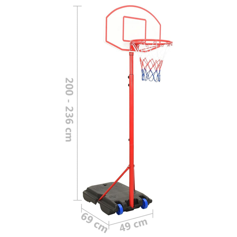 Siirrettävä ja säädettävä koripallosarja 200-236 cm