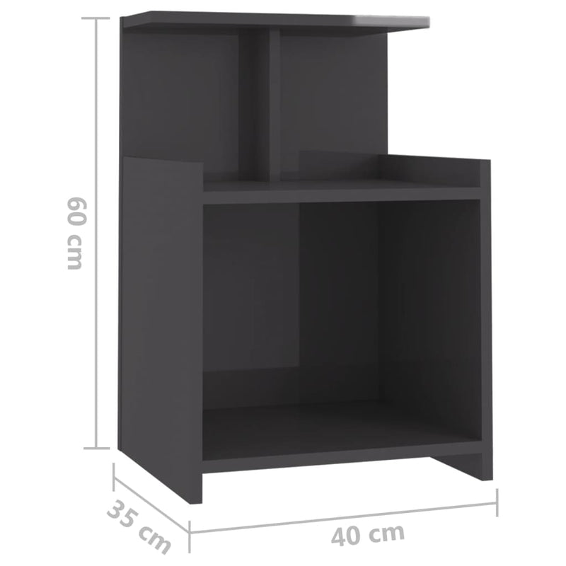 Yöpöytä korkeakiilto harmaa 40x35x60 cm lastulevy