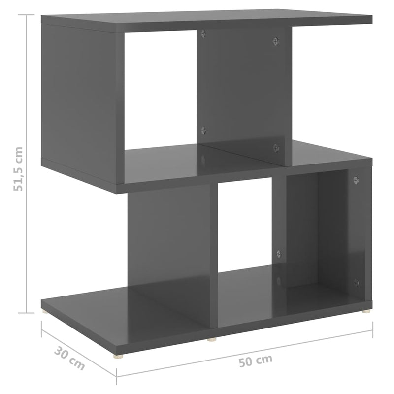 Yöpöydät 2 kpl korkeakiilto harmaa 50x30x51,5 cm lastulevy