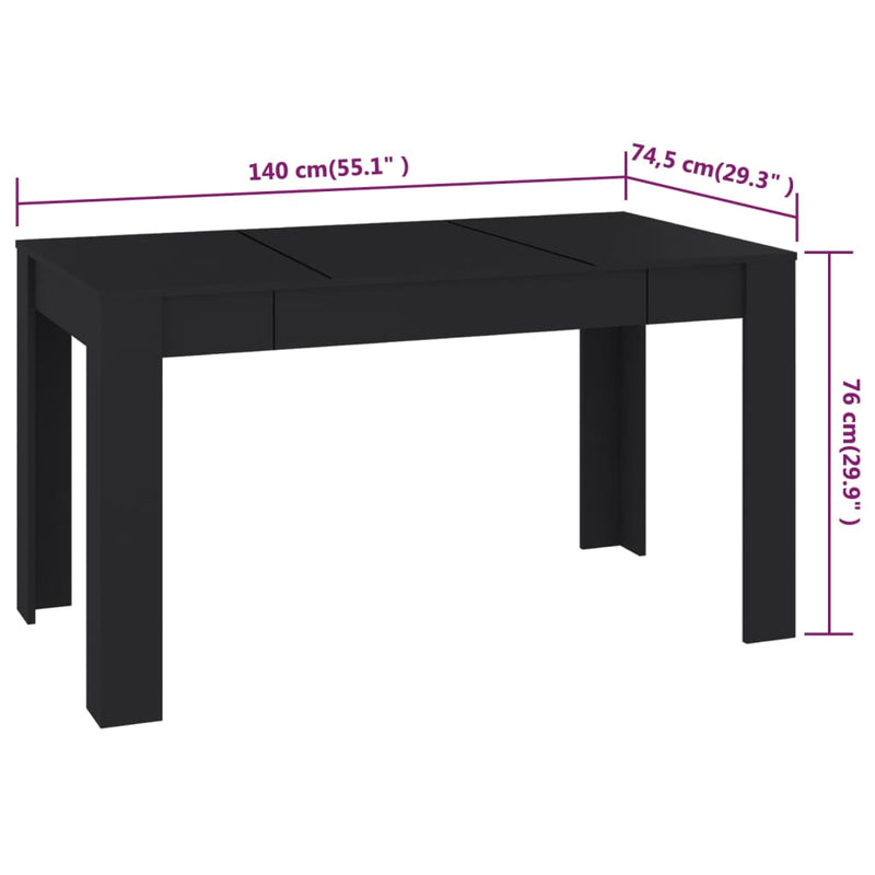 Ruokapöytä musta 140x74,5x76 cm lastulevy