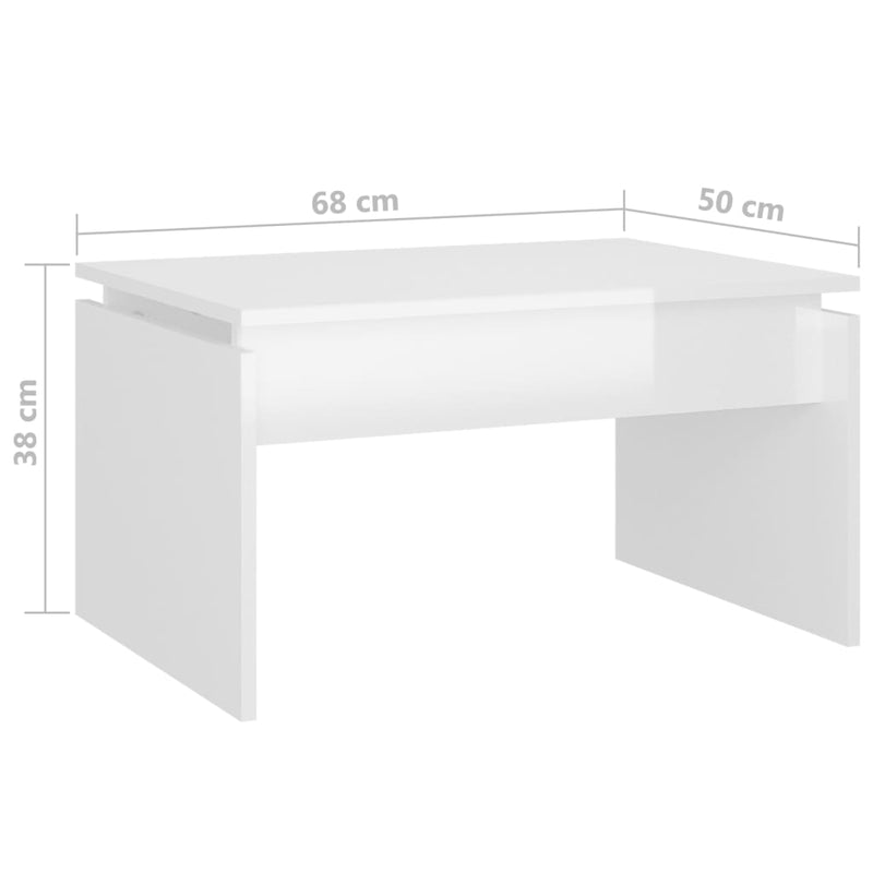 Sohvapöytä korkeakiilto valkoinen 68x50x38 cm lastulevy