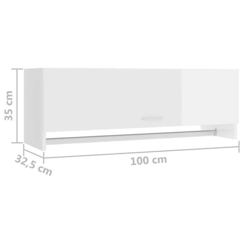 Vaatekaappi korkeakiilto valkoinen 100x32,5x35 cm lastulevy