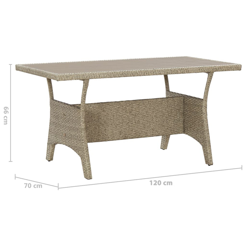 Puutarhapöytä harmaa 120x70x66 cm polyrottinki Ulkopöydät