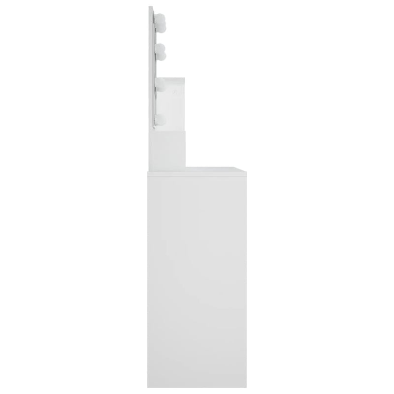 Peilipöytä LED-valoilla valkoinen 86,5x35x136 cm