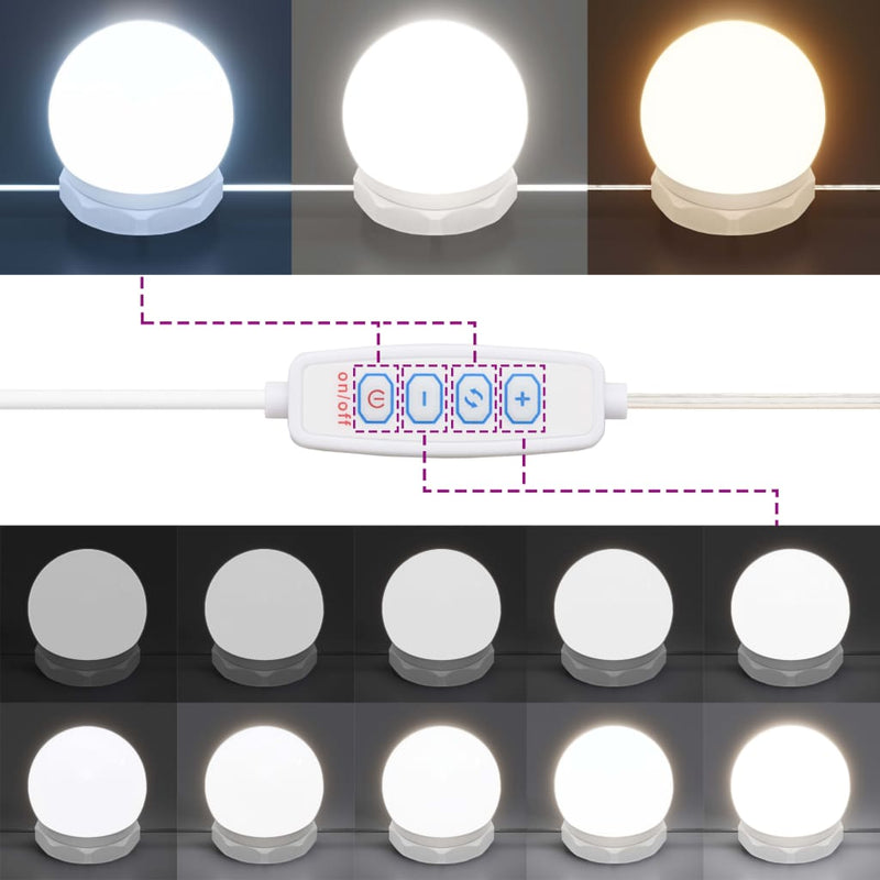 Peilipöytä LED-valoilla valkoinen 86,5x35x136 cm