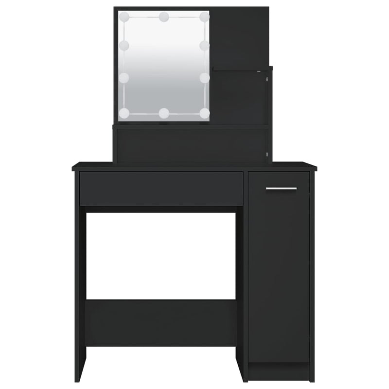 Peilipöytä LED-valoilla musta 86,5x35x136 cm