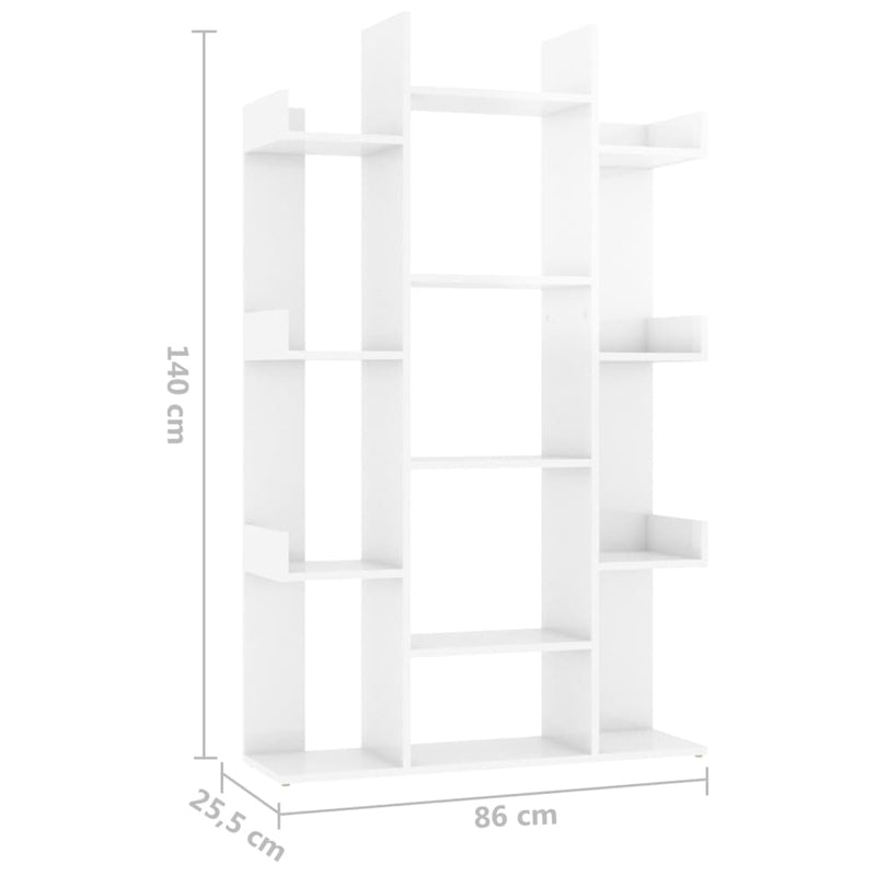 Kirjahylly korkeakiilto valkoinen 86x25,5x140 cm lastulevy
