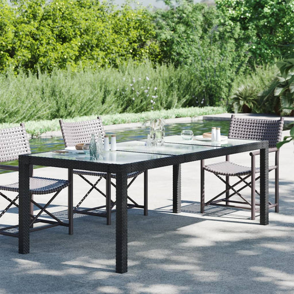 Puutarhapöytä 190x90x75 cm karkaistu lasi ja polyrottinki musta Ulkopöydät