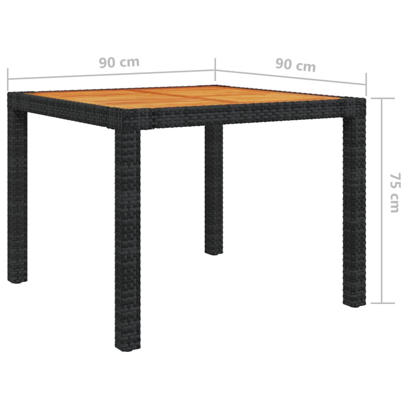 Puutarhapöytä 90x90x75 cm polyrottinki ja akaasiapuu musta